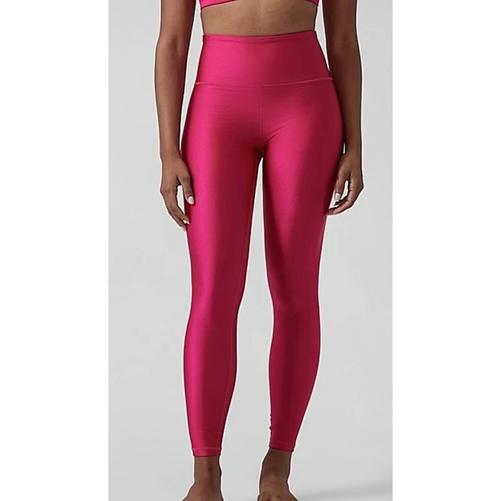 RARE Athleta Elation Shine Tight Leggings- Women’s Size Small – Hot Pink Shimmer
